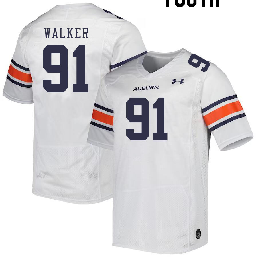 Youth Auburn Tigers #91 Zykeivous Walker White 2023 College Stitched Football Jersey